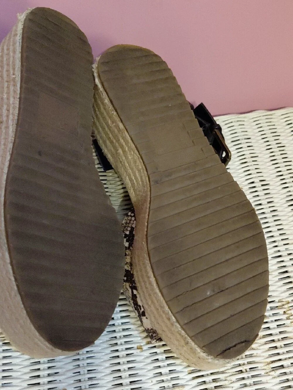 Snake-Print Espadrille Platform Sandals with Black Ankle Strap